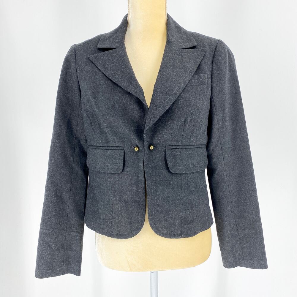 TRINA TURK Womens Blazer Size 2 Grey Wool Blend with Chain Closure Jacket Career